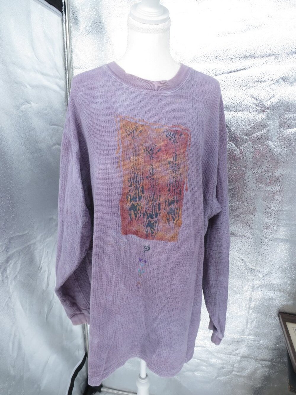 Steel Pony Waffle Knit Top Purple One Size Vintage Art Graphic Thermal USA Made
